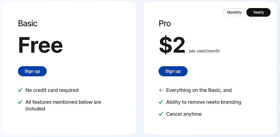 Pricing screenshot