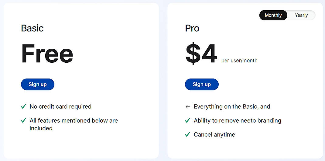 Pricing screenshot