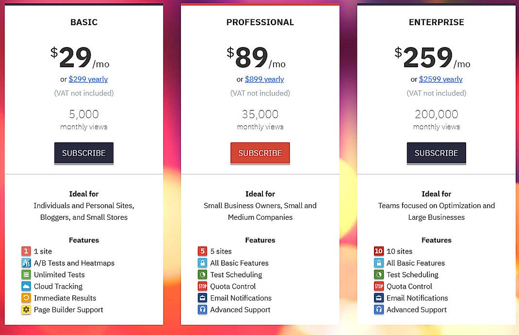 Pricing screenshot