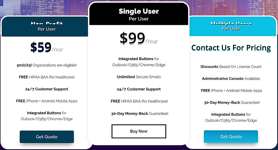 Pricing screenshot