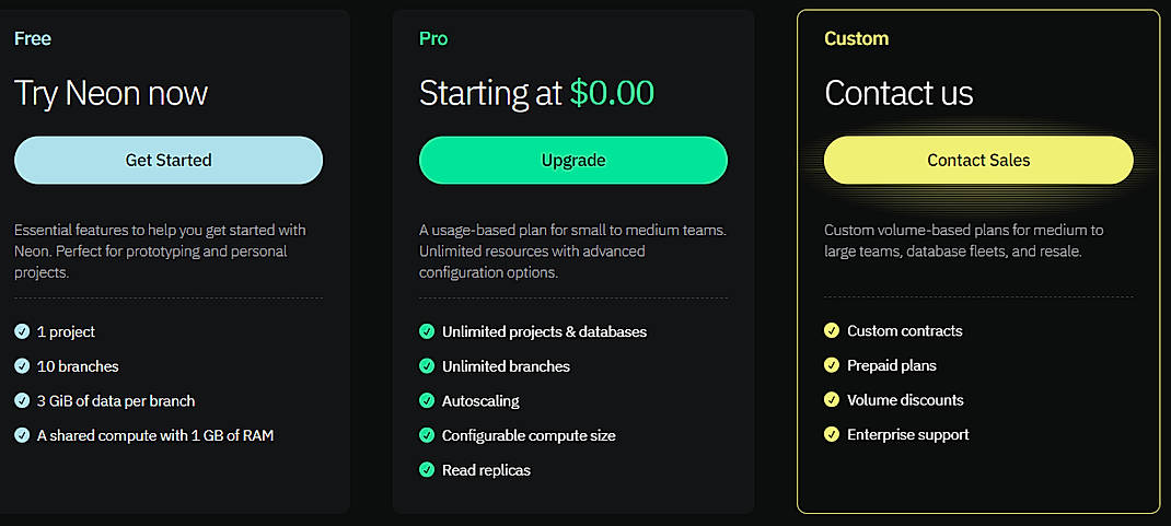 Pricing screenshot
