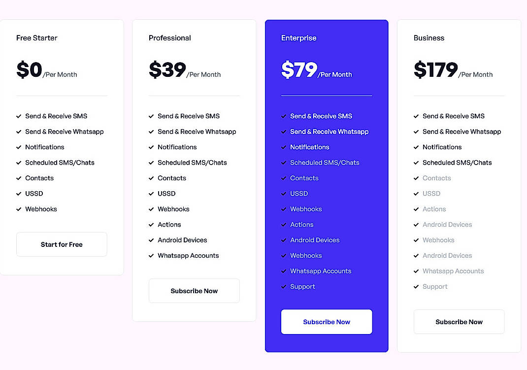 Pricing screenshot