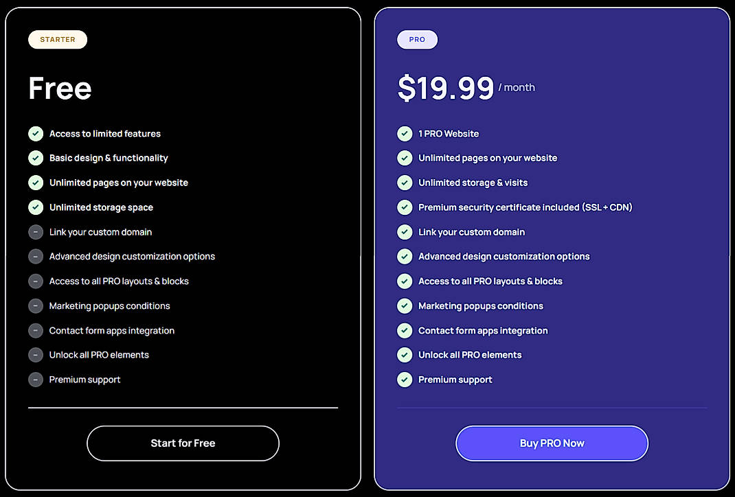 Pricing screenshot
