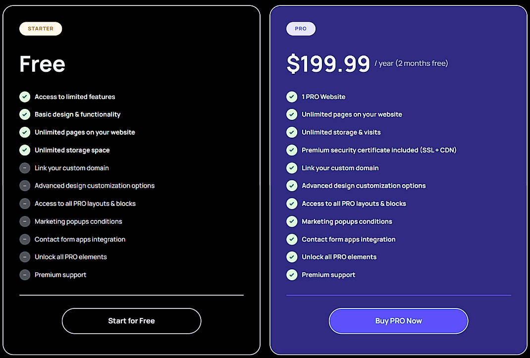 Pricing screenshot