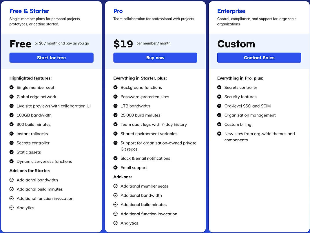 Pricing screenshot