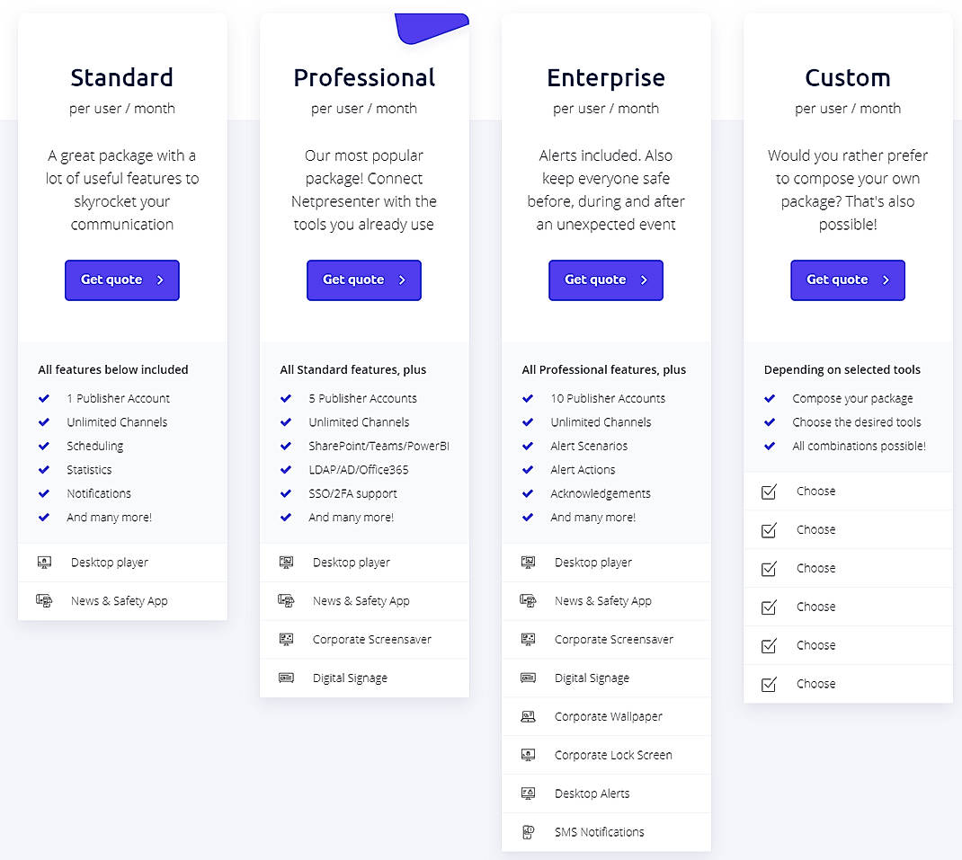 Pricing screenshot
