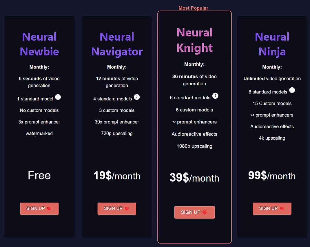 Pricing screenshot