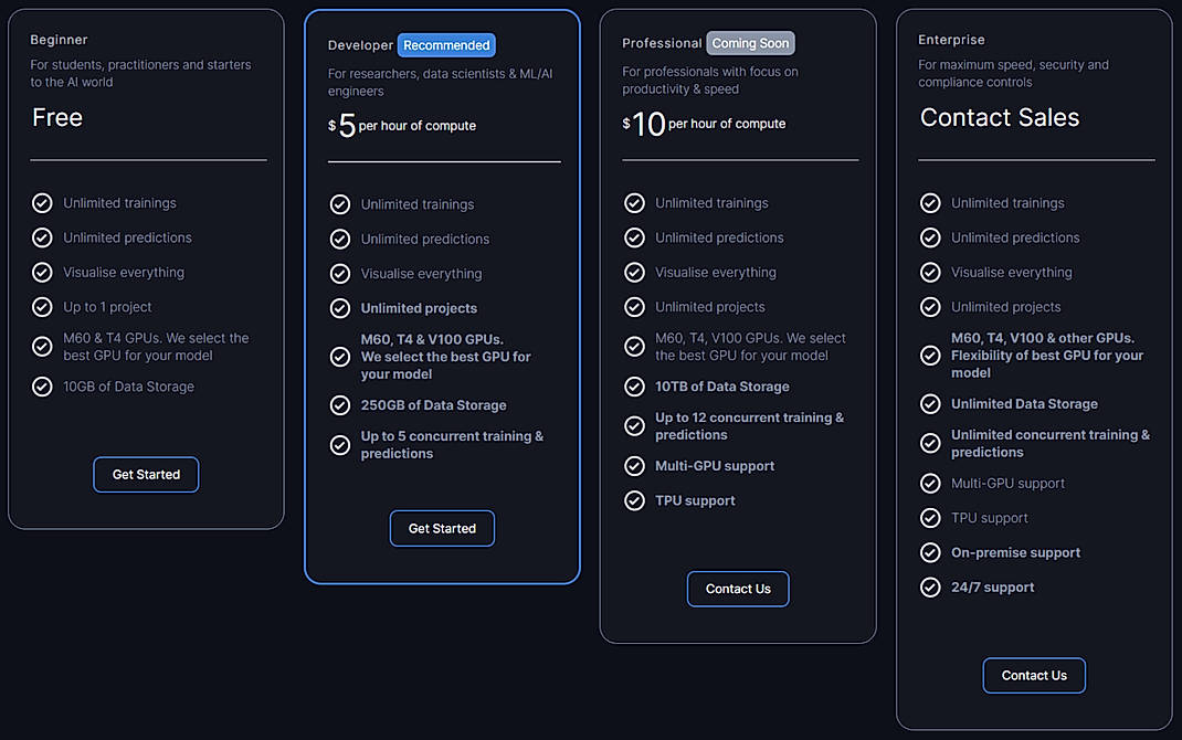 Pricing screenshot
