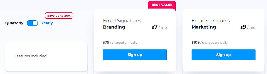 Pricing screenshot