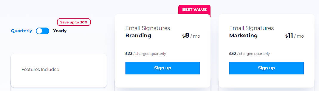 Pricing screenshot