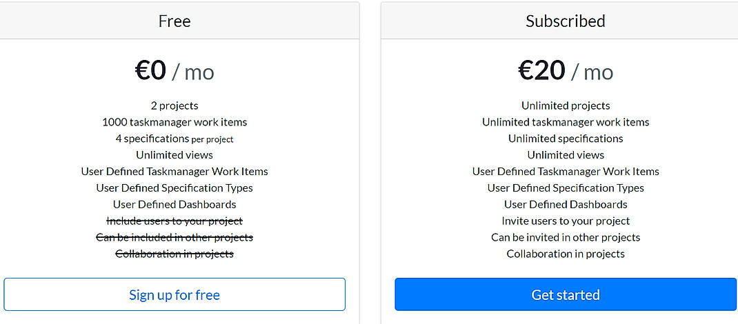 Pricing screenshot