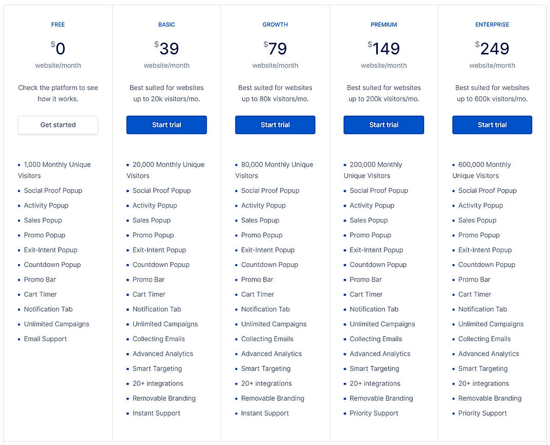 Pricing screenshot