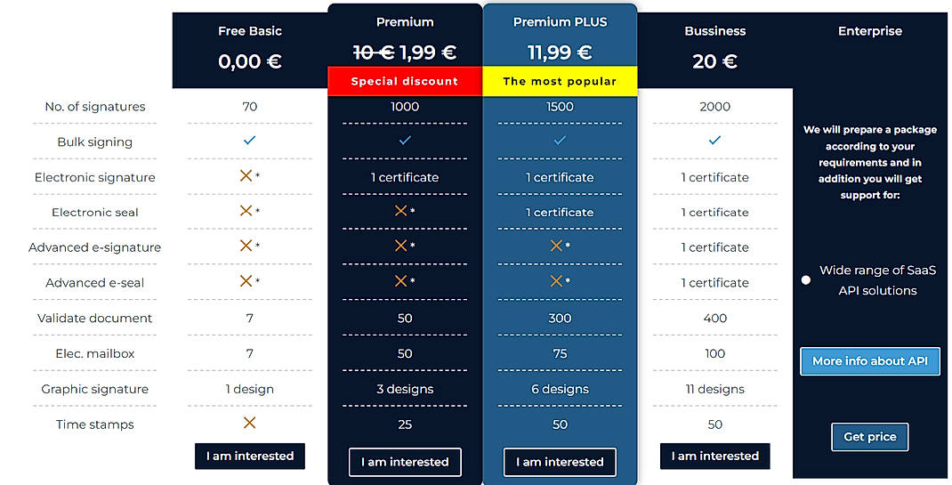 Pricing screenshot