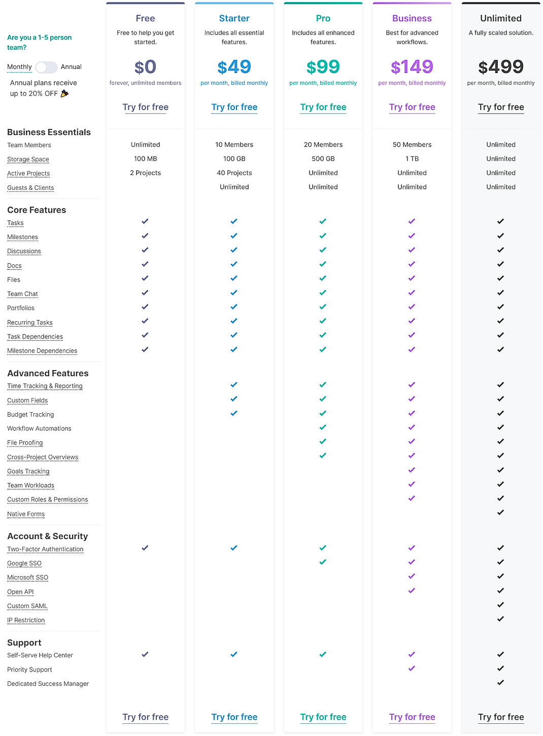 Pricing screenshot
