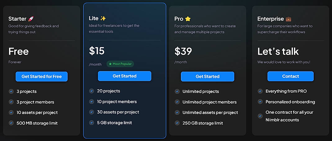 Pricing screenshot