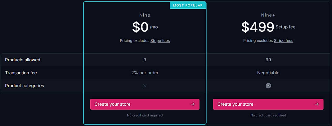 Pricing screenshot
