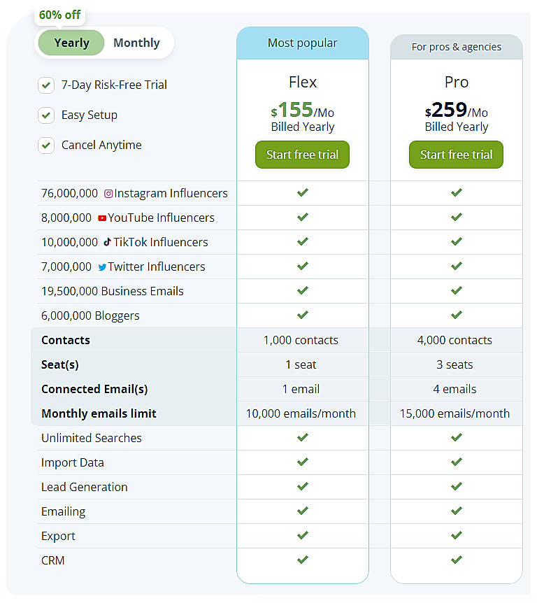 Pricing screenshot