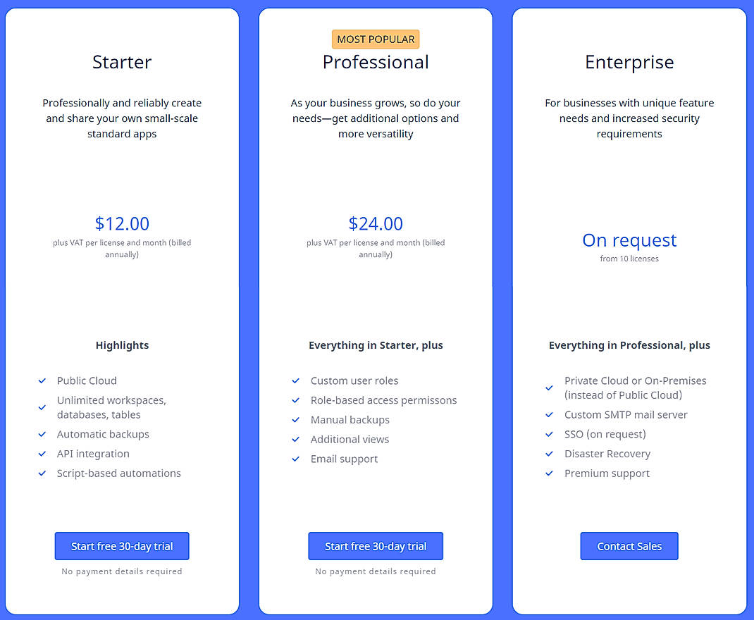 Pricing screenshot