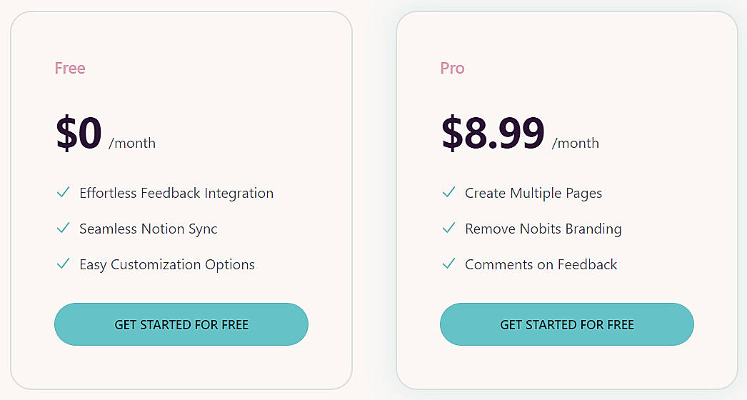 Pricing screenshot