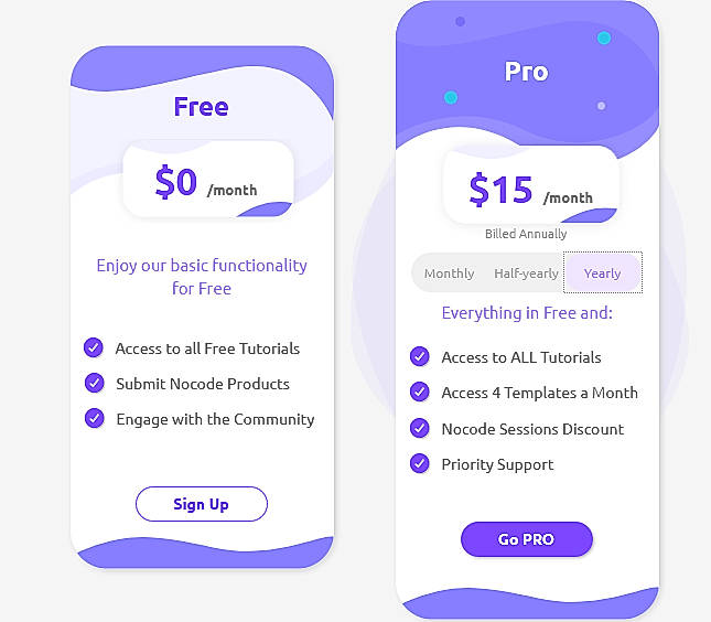 Pricing screenshot