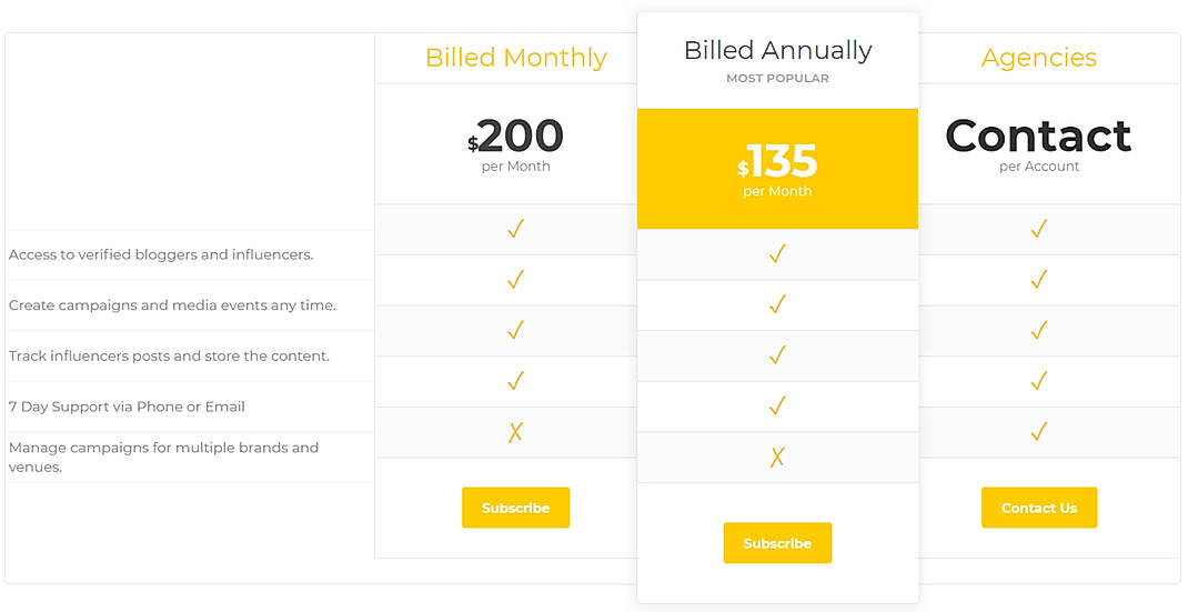 Pricing screenshot