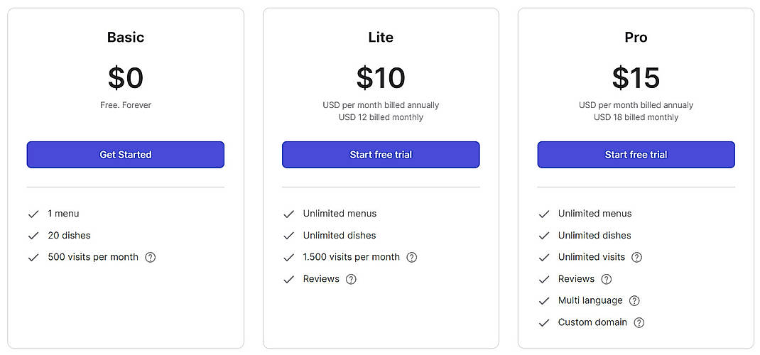 Pricing screenshot