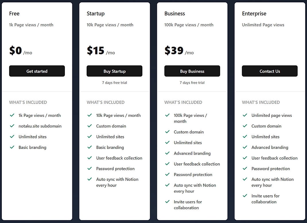 Pricing screenshot