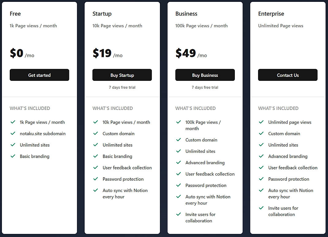 Pricing screenshot