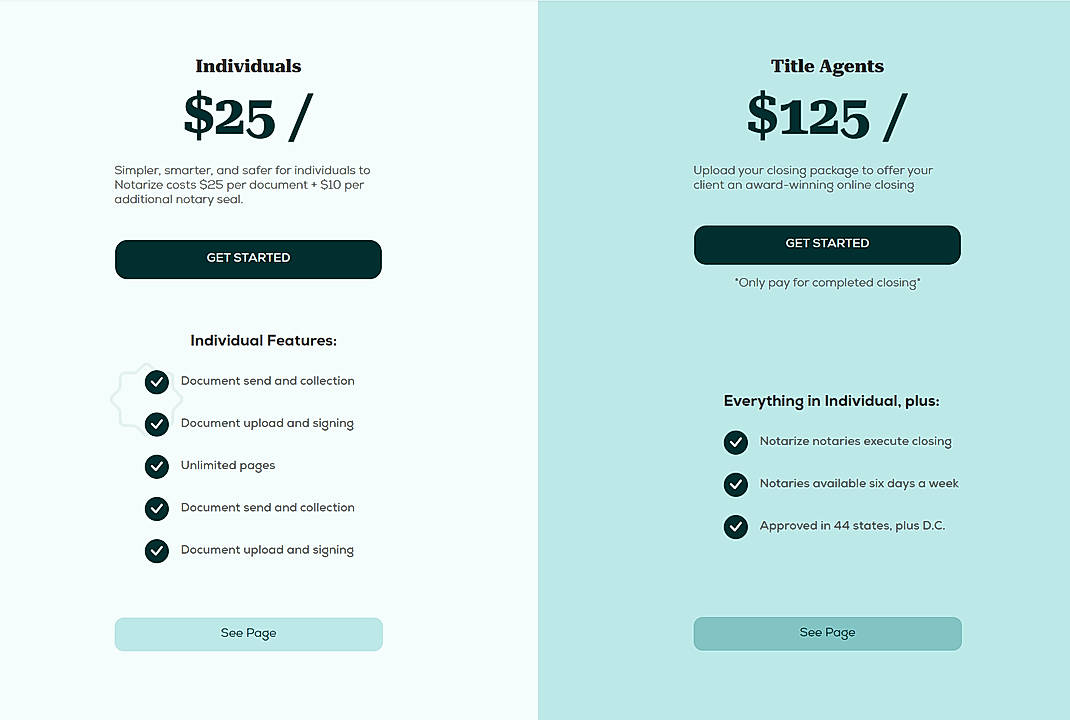 Pricing screenshot