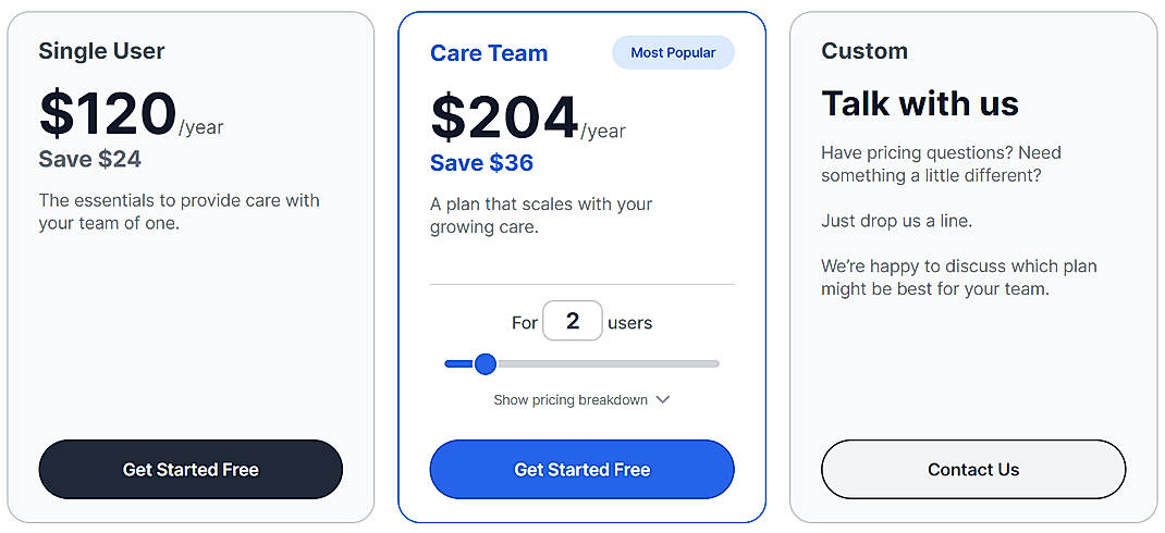 Pricing screenshot