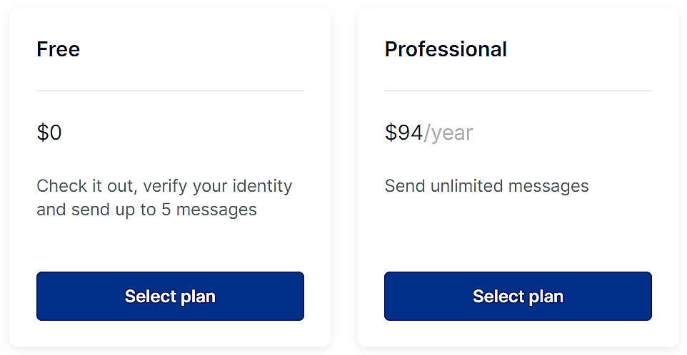 Pricing screenshot