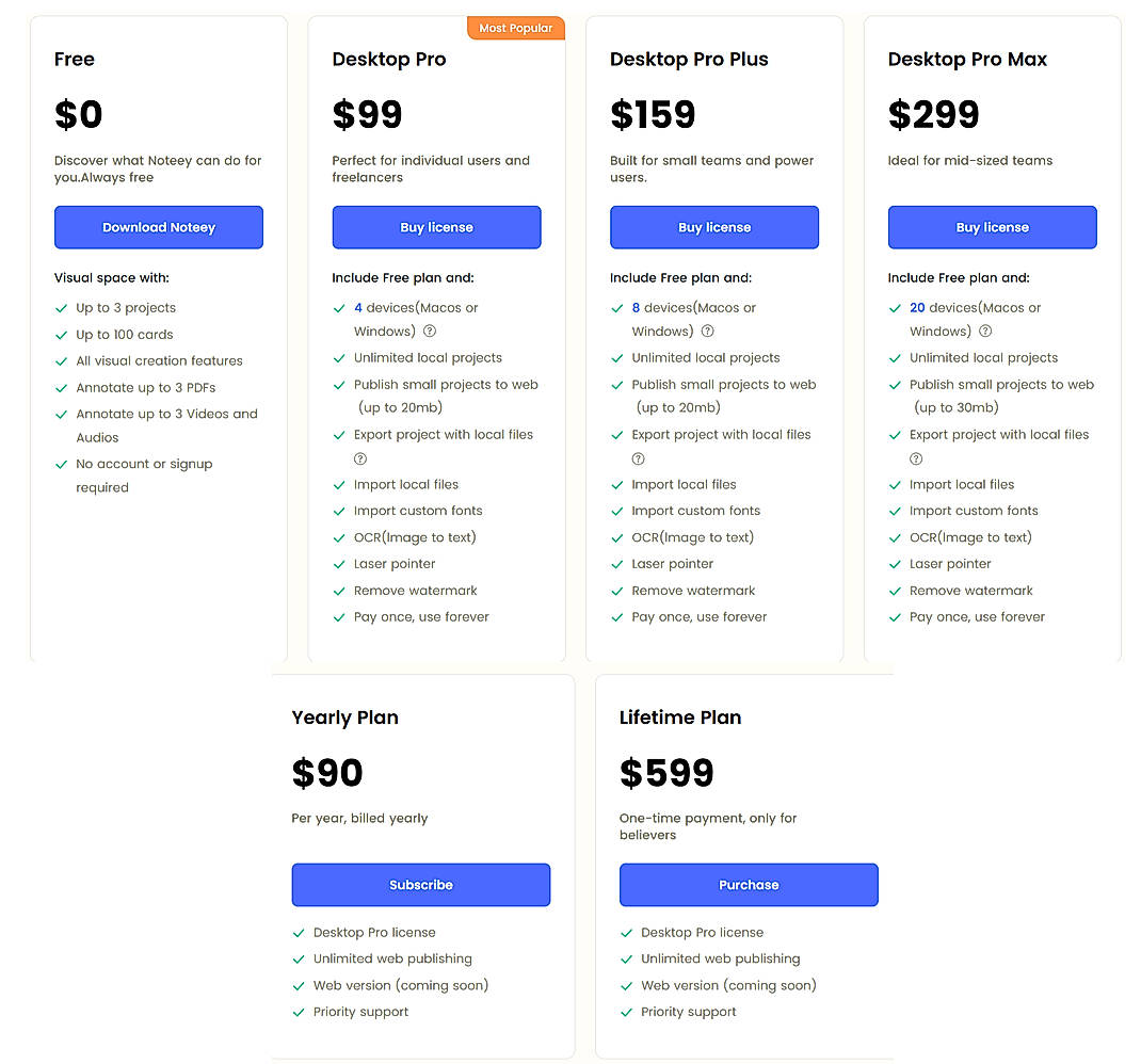 Pricing screenshot