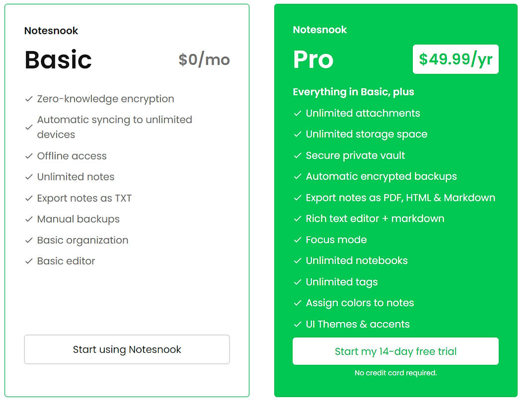 Pricing screenshot