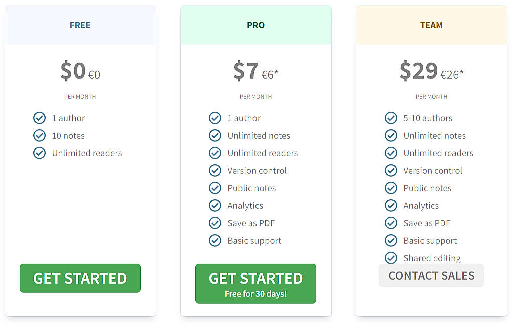 Pricing screenshot