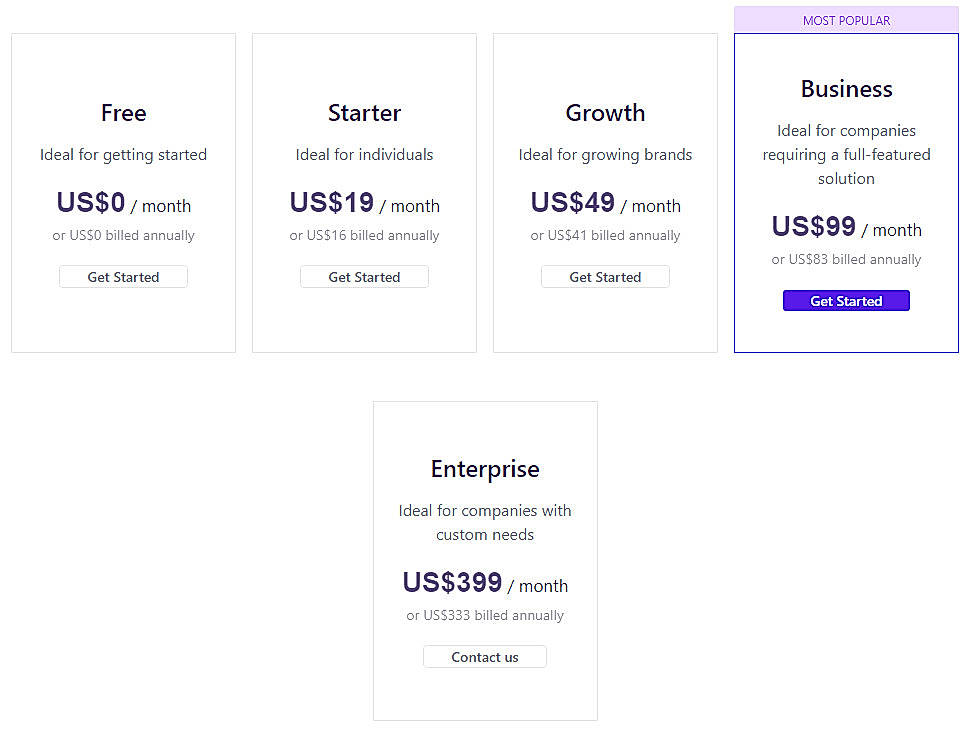 Pricing screenshot