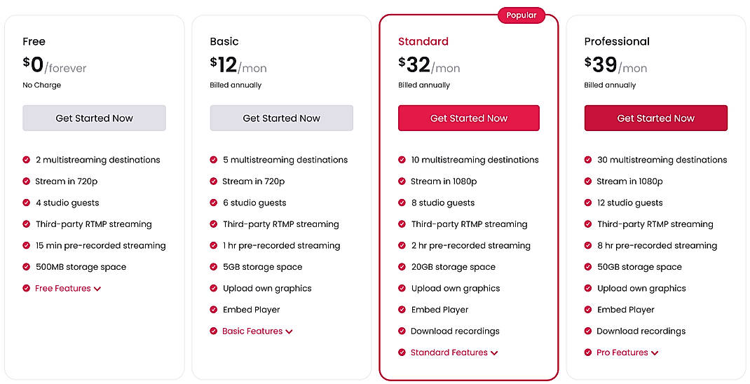 Pricing screenshot