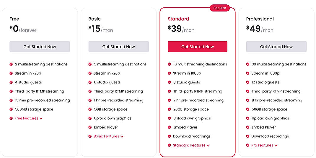 Pricing screenshot