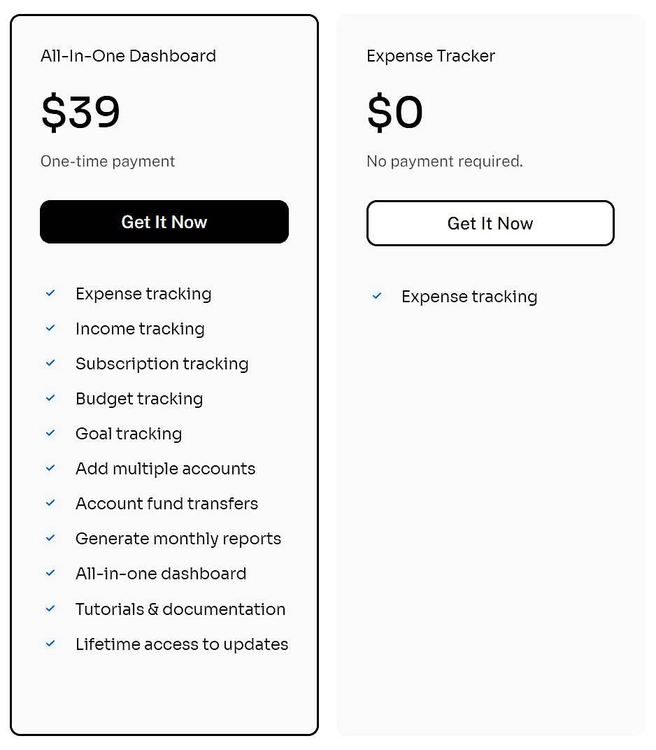 Pricing screenshot