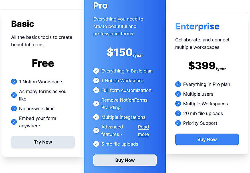 Pricing screenshot