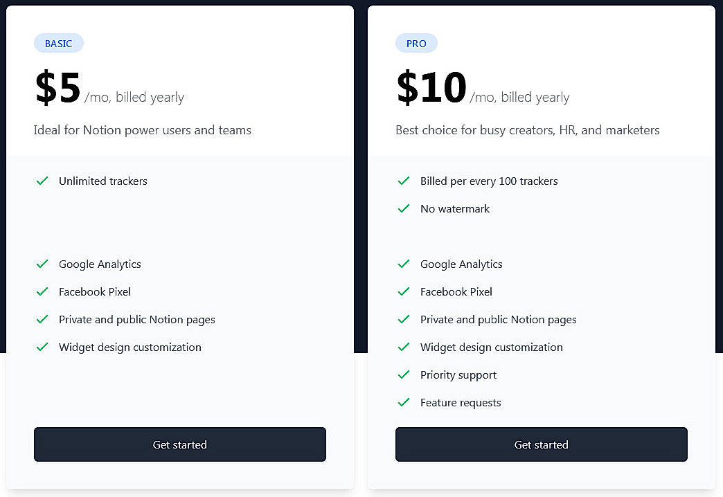 Pricing screenshot