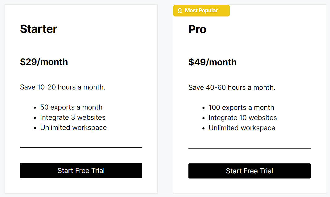 Pricing screenshot