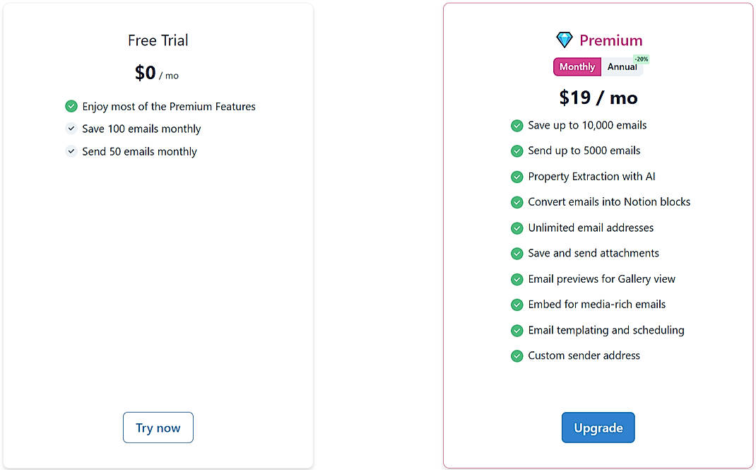 Pricing screenshot