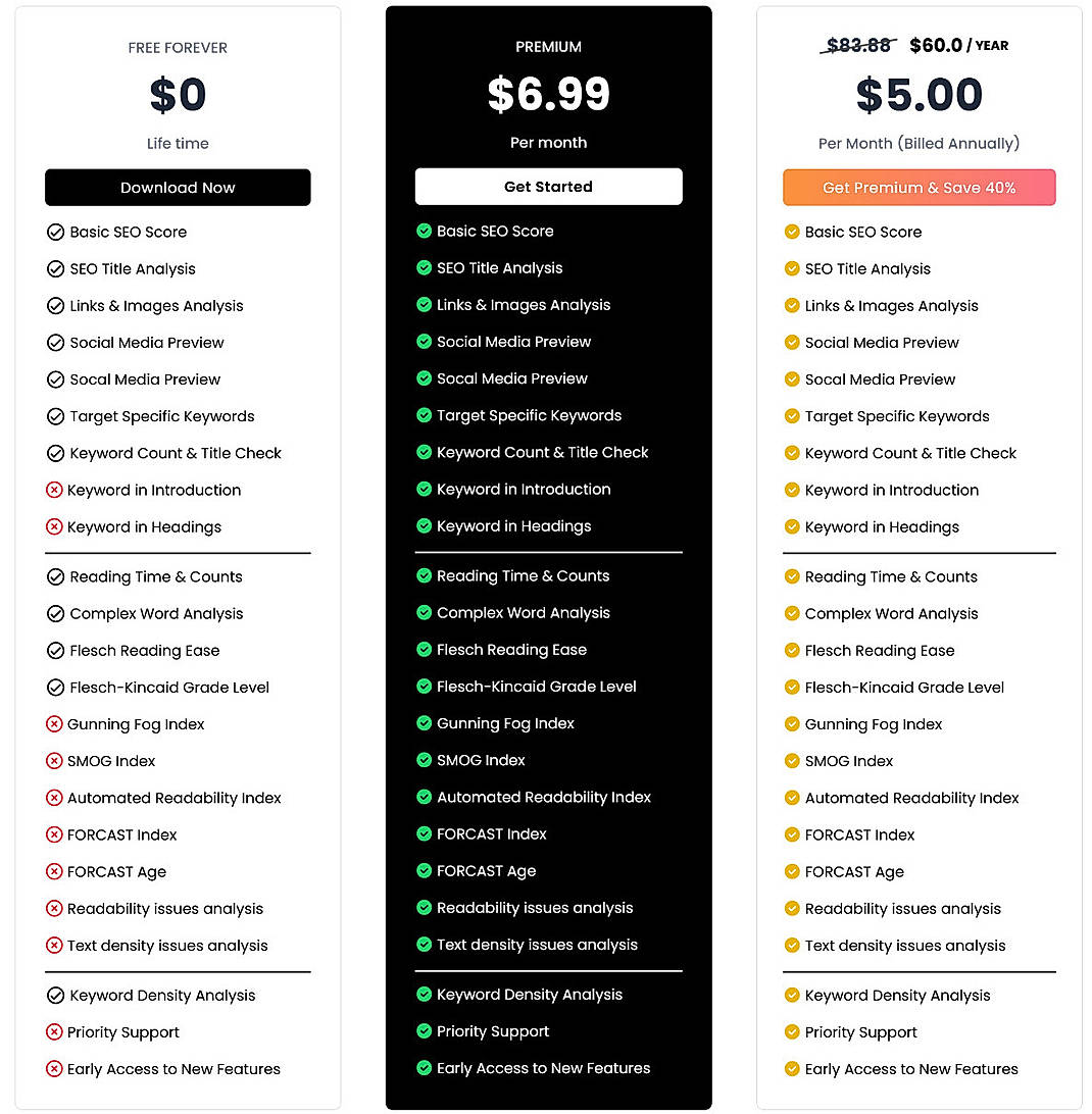 Pricing screenshot