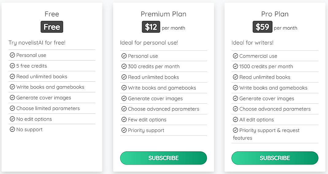 Pricing screenshot