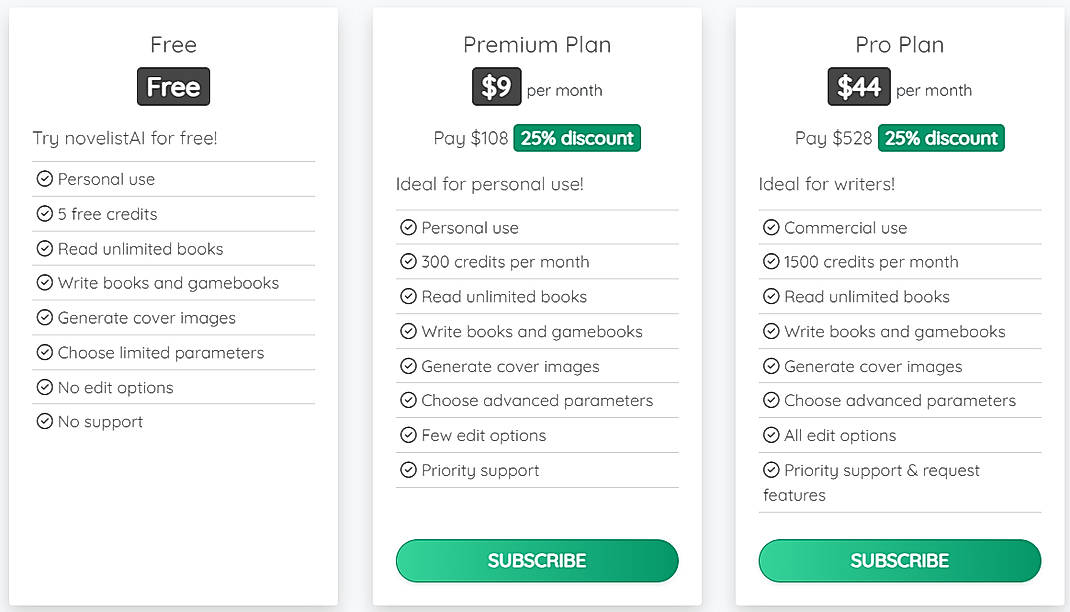 Pricing screenshot