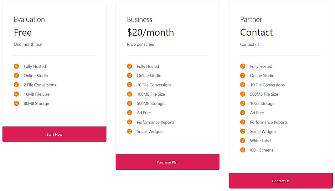 Pricing screenshot