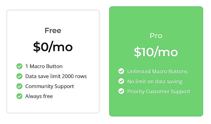Pricing screenshot