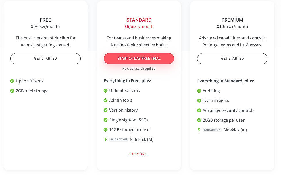 Pricing screenshot