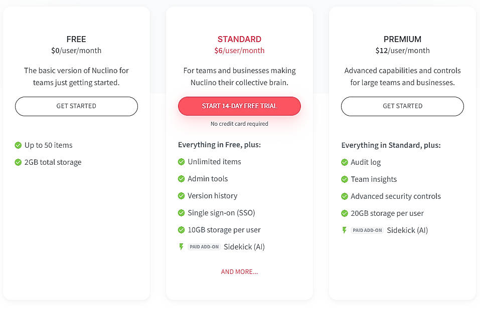 Pricing screenshot