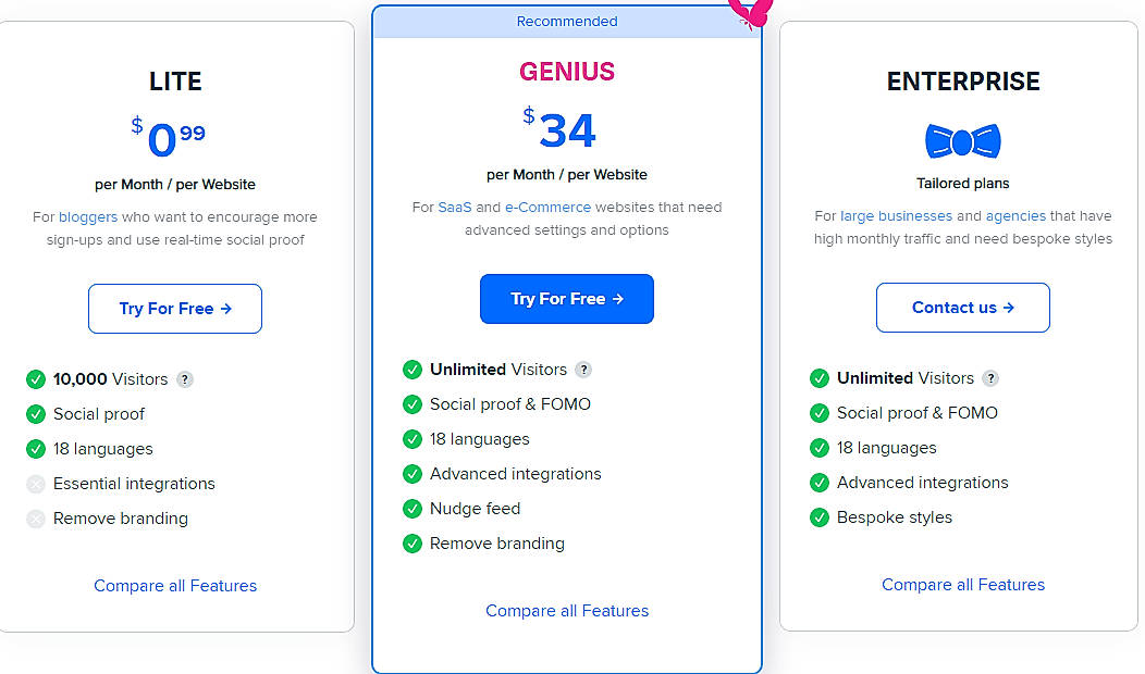 Pricing screenshot